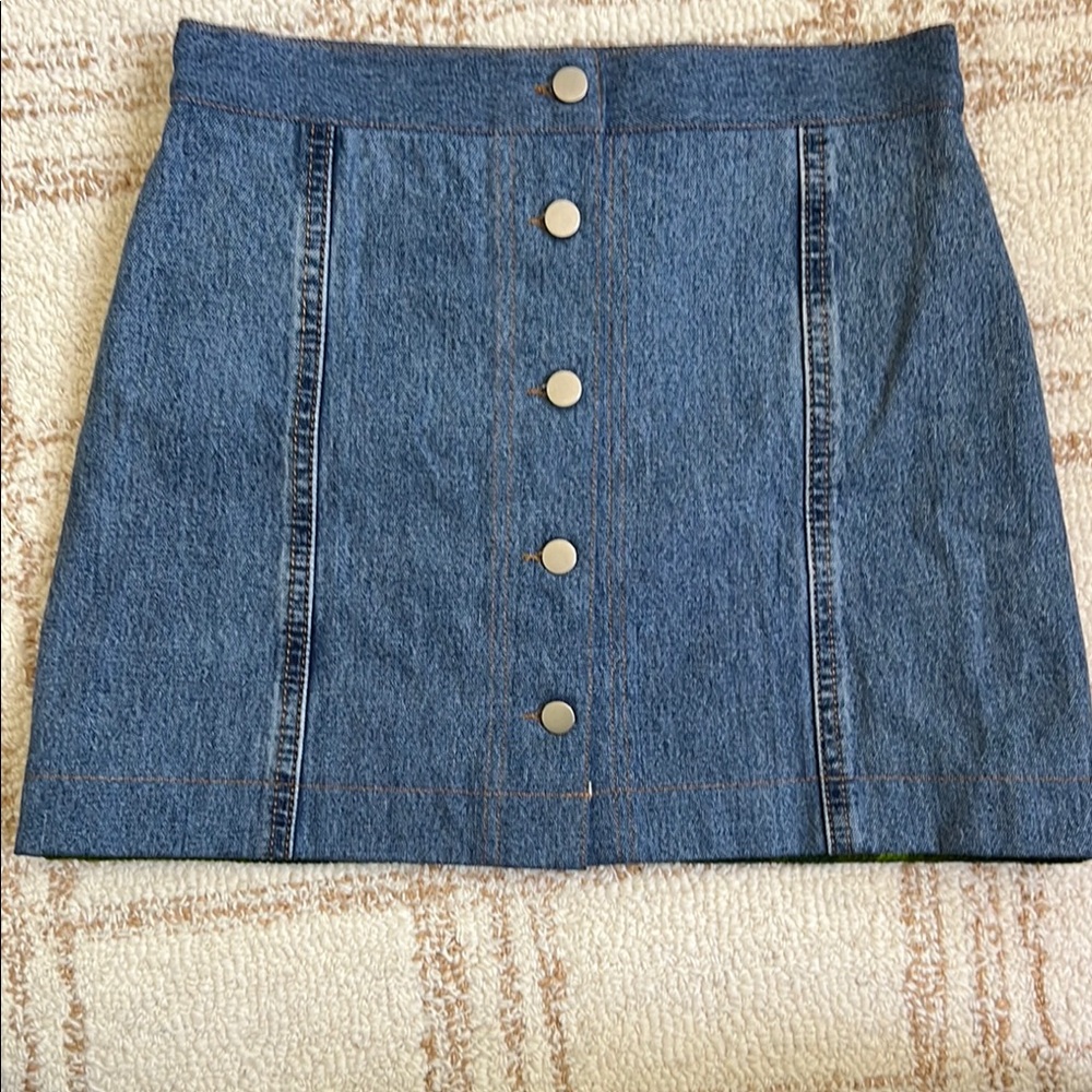 Blue Silver needlepoint Mini Denim Skirt with Tiger